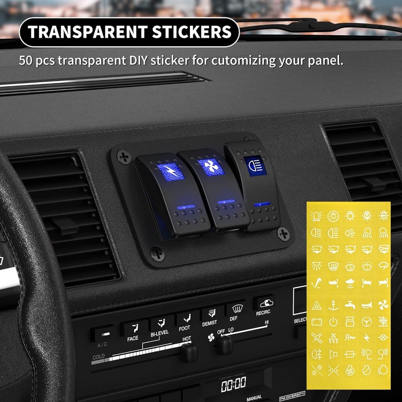 DAIERTEK Marine Switch Panel Waterproof 12V 3 Gang Rocker Switch Panel Blue LED Light Toggle Switch Aluminum Panel Pre-Wired for Car Truck Boat RV UTV ATV RZR - Image 4